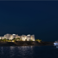 Marine life institute on the Red Sea exterior at nightPNG